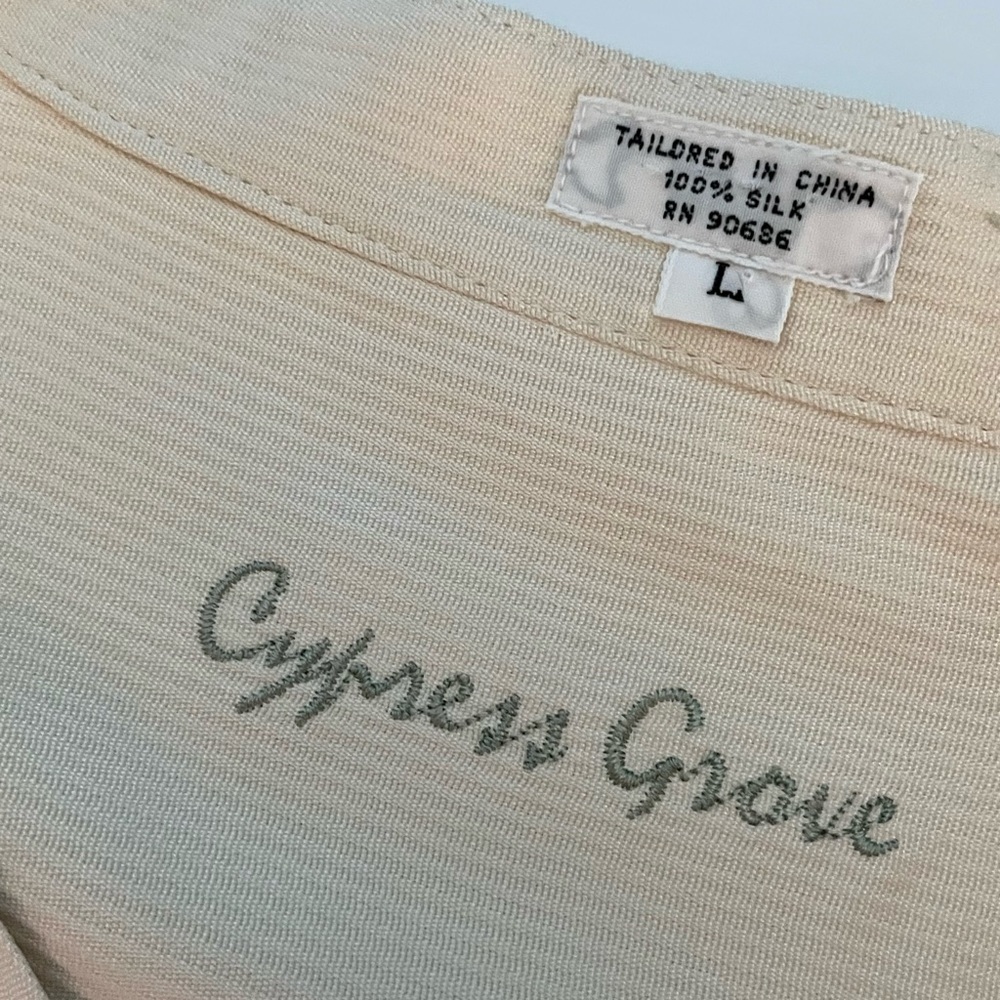 EUC vtg Cypress Grove silk banded-collar mother-of-pearl button-front shirt - Picture 3 of 5